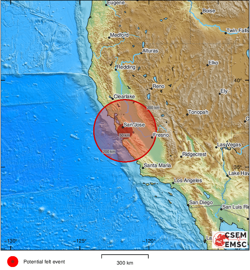 LastQuake's tweet image. #Earthquake (#sismo) possibly felt 51 sec ago in #California. Felt it? Tell us via:
📱emsc-csem.org/service/applic…
🌐m.emsc.eu
🖥emsc-csem.org
⚠ Automatic crowdsourced detection, not seismically verified yet. More info soon!