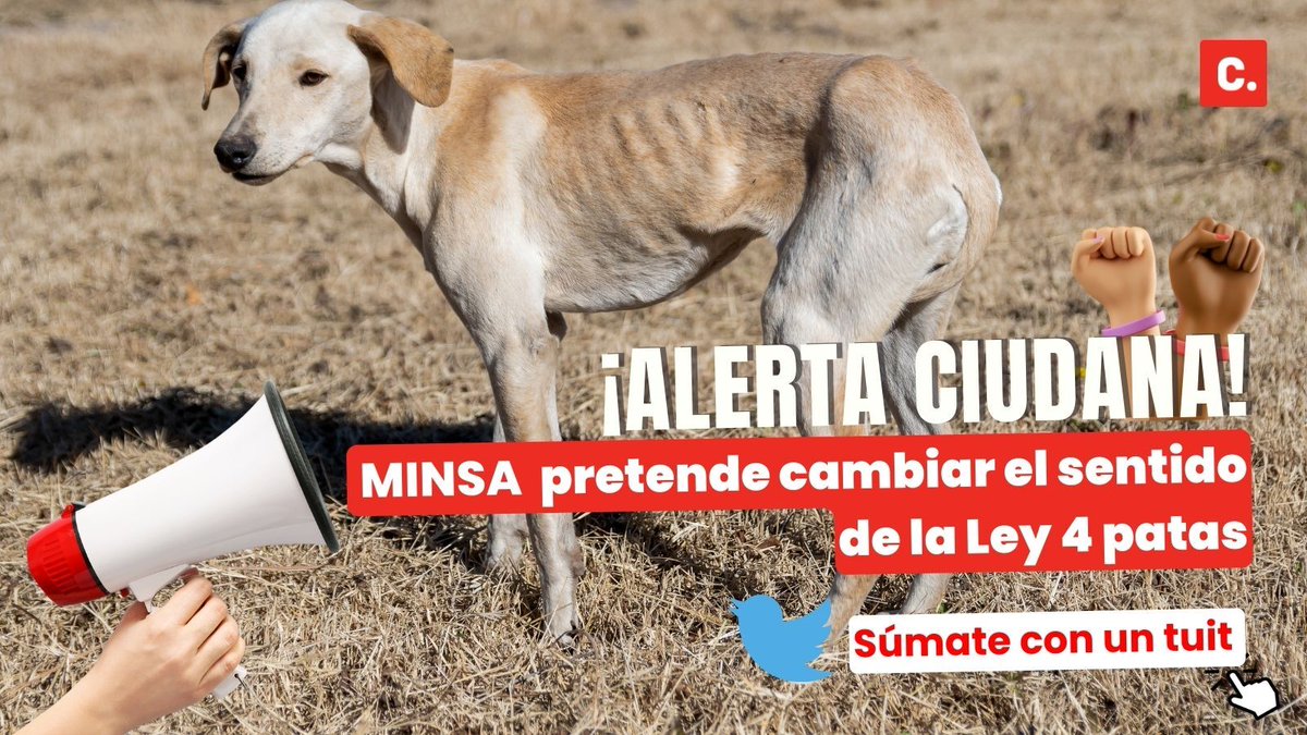 ¡ALERTA! El <a href="/Minsa_Peru/">Ministerio de Salud</a> pretende cambiar el sentido de la Ley 4 patas, dejando fuera de la ley a los animales callejeros, lo cual significa un boicot contra el espíritu de la Ley, que busca la esterilización para los animales en estado de abandono. 

¡Ayúdanos retwitteando!