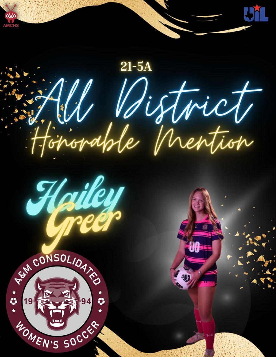 amcConsolSoccer's tweet photo. DISTRICT 21-5A SUPERLATIVES

Congrats to @hailey__greer for her selection of Honorable Mention for District 21-5A!

@theroarnews @AMCHSTigerClub @AMCHSWeb @CSISDAthletics https://t.co/6my9Rpl8p7