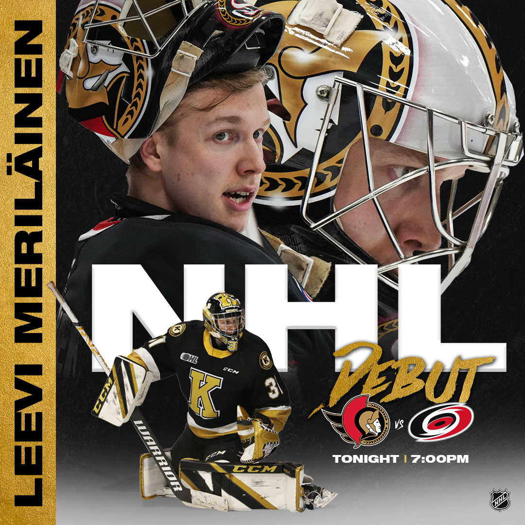 We would like to wish Leevi Meriläinen good luck as he is set to make his <a href="/NHL/">NHL</a> debut tonight for the <a href="/Senators/">Ottawa Senators</a> against the <a href="/Canes/">Carolina Hurricanes</a> 👏👏👏

We will all be cheering you on <a href="/merileevi_/">Leevi Meriläinen</a>!!!

#ForeverAFrontenac | <a href="/OHLHockey/">Ontario Hockey League</a> | <a href="/CHLHockey/">Canadian Hockey League</a>