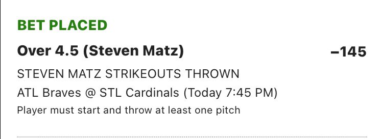 OddsandPicks's tweet photo. Strikeout Prop Add

Steven Matz, Cardinals OVER 4.5 Ks vs. Braves

#GamblingTwitter https://t.co/Dy3whdDc86