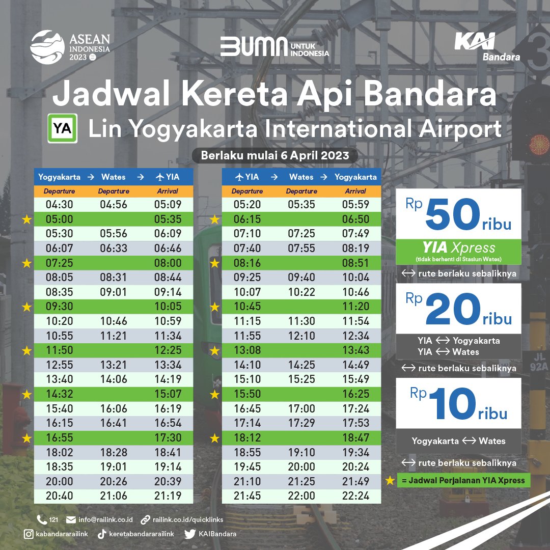 KAIBandara's tweet photo. Kamu juga akan lebih nyaman Sobat menggunakan KA YIA Express karena terdapat nomor kursi pada tiketnya.
Untuk Harga tiket KA YIA Express dari Stasiun YIA - Yogyakarta yaitu Rp 50.000,-  dan dari Stasiun Yogyakarta - Stasiun YIA Rp 50.000,- https://t.co/iZeP8TQOpD