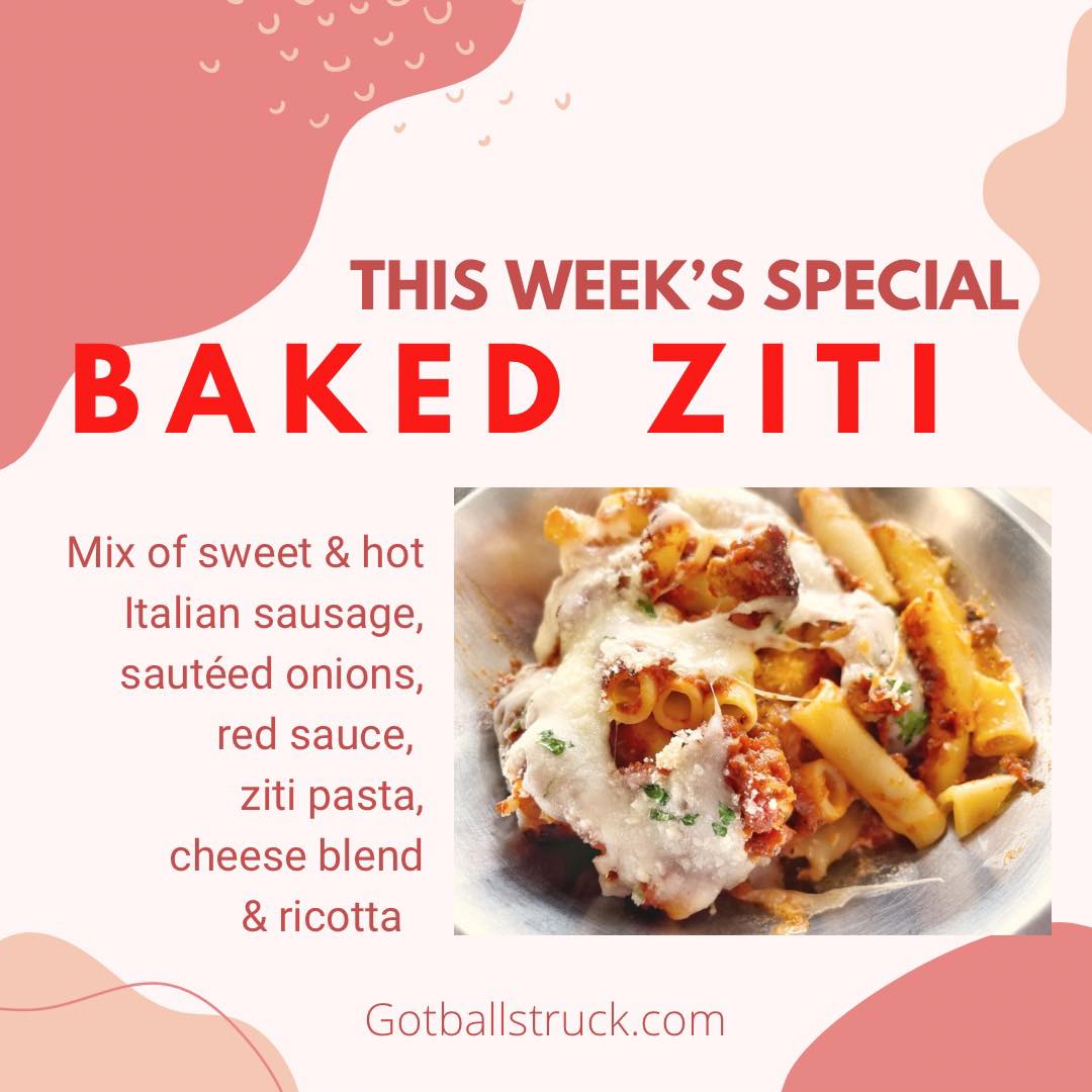 You needy this ziti. Soups are done so we will be mixing it up until our micro greens are ready #GotBallsTruck #Amazing #BakedZiti #LocalFoodTruck