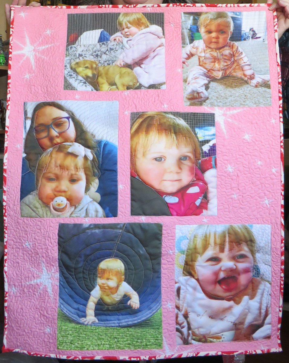 These are very good friends of mine.
I got the Fabric printed from online company and
then quilted it into a wall hanging quilt.
Quilted on my longarm machine