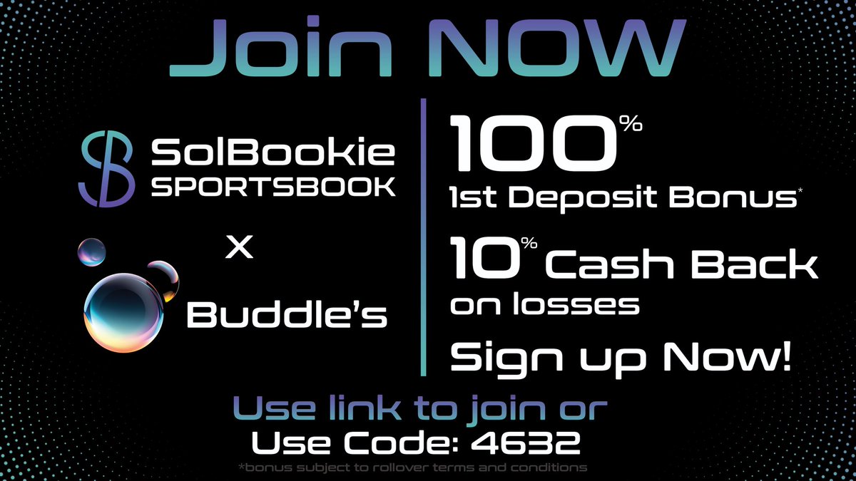 SolBookie x <a href="/Buddles_co/">Visit</a> 

Proud to say SolBookie has partnered with <a href="/Buddles_co/">Visit</a> ! 

Buddles holders are eligible for a 100% deposit match bonus (First Deposit up to 250$) as well as 10% cash back on losses

📖🫧