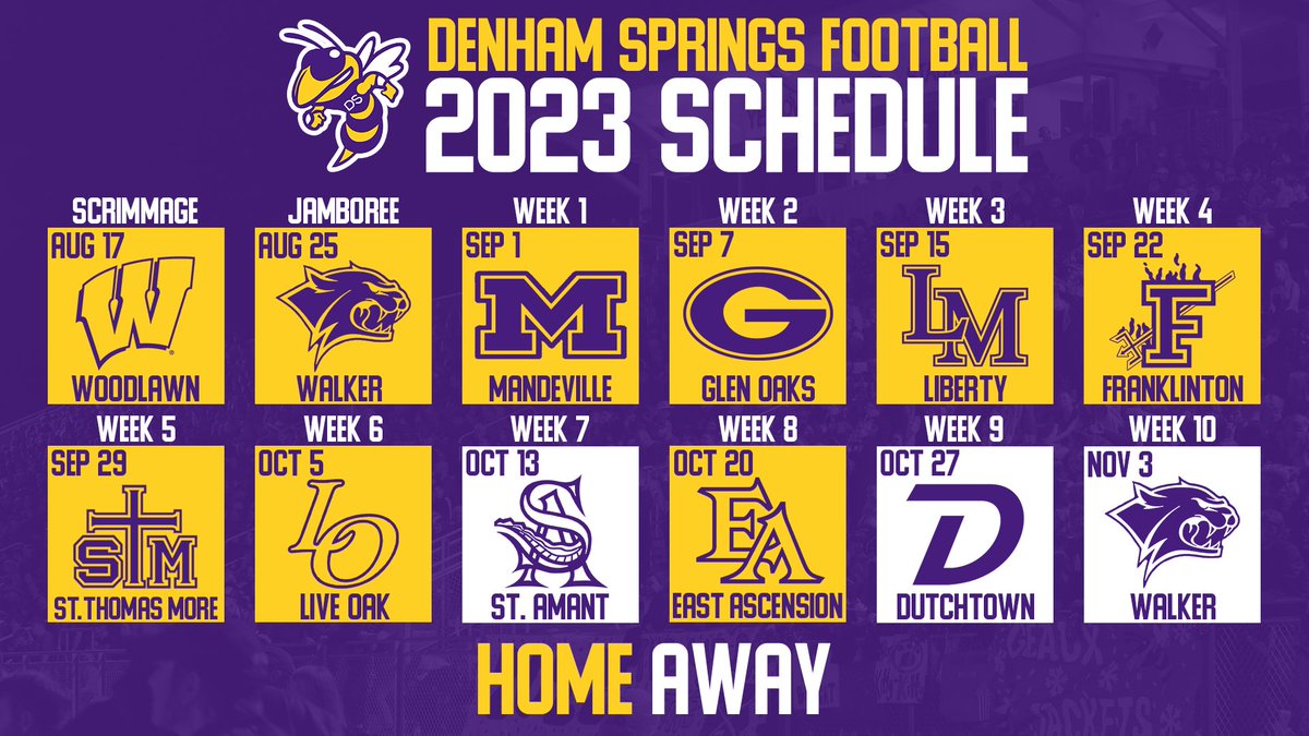 DSTV (@dsjacketstv) on Twitter photo Road Warriors ⏩️ Home Defenders
First look at the 2️⃣0️⃣2️⃣3️⃣ <a href="/denhamspringsFB/">Denham Springs FB</a> schedule! Looking forward to a lot of nights in Yellow Jacket Stadium this Fall! 🏈 Road Warriors ⏩️ Home Defenders
First look at the 2️⃣0️⃣2️⃣3️⃣ <a href="/denhamspringsFB/">Denham Springs FB</a> schedule! Looking forward to a lot of nights in Yellow Jacket Stadium this Fall! 🏈
