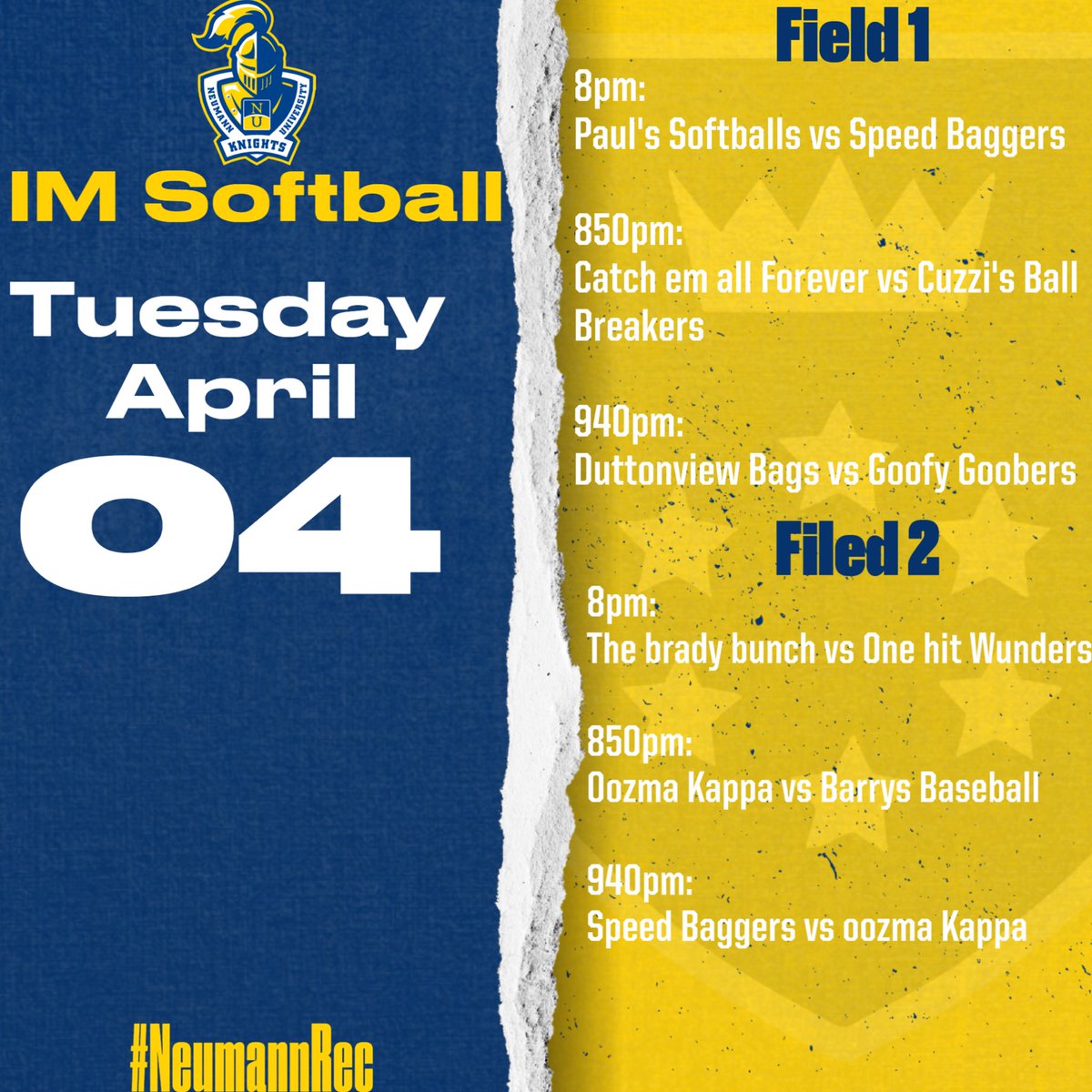 NeumannRec's tweet image. Softball tonight at 8