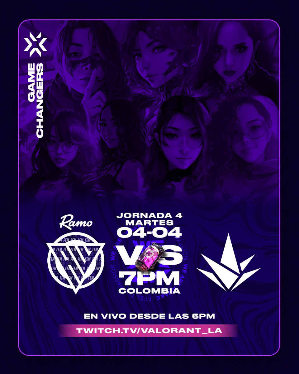 Ramo Awake Gaming 🇨🇴 #VCTGameChangers (@awk_gaming) on Twitter photo Hoy es un día sublime Jornada 4 en el dí 4 del 4 y los main Jhin lo entienden.
Acompañemos a nuestras chicas en esta jornada de la #VCTGameChangers a darla toda para conseguir la victoria
⏰7:00P.M.🇨🇴
🆚<a href="/AkaveEsports/">Akave Esports</a>
🎥 twitch.tv/valorant_la Hoy es un día sublime Jornada 4 en el dí 4 del 4 y los main Jhin lo entienden.
Acompañemos a nuestras chicas en esta jornada de la #VCTGameChangers a darla toda para conseguir la victoria
⏰7:00P.M.🇨🇴
🆚<a href="/AkaveEsports/">Akave Esports</a>
🎥 twitch.tv/valorant_la