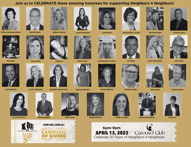 I'm very humbled and grateful to be one of thirty honorees for this event next week by my favorite non-profit org, Neighbors 4 Neighbors, who is celebrating 30 years of giving back to our South Florida community. Come to support this great event! Join me to celebrate 30 years