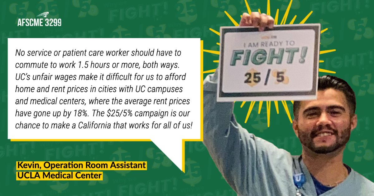 afscme3299's tweet photo. ☀️ A California that works for all of us.   

That's why Kevin, an operating room assistant at UCLA medical center, fights for $25/5%! https://t.co/4v7B4eJMtO