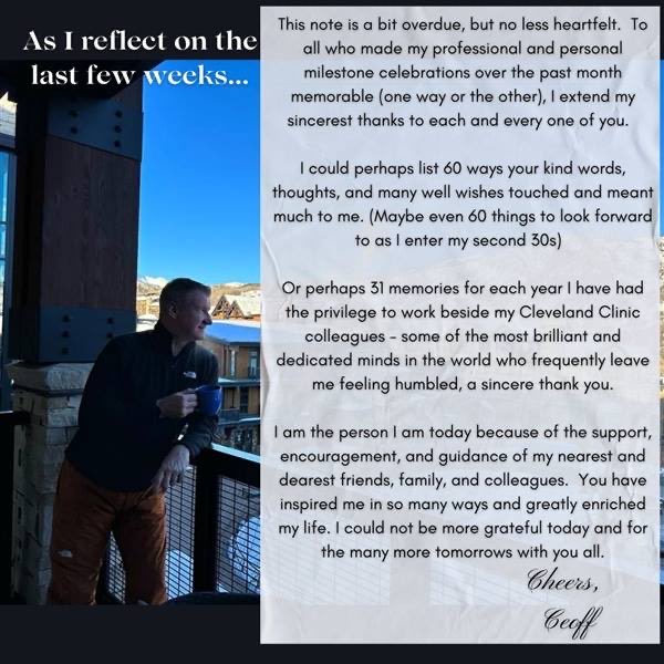 DGeoffreyVince's tweet photo. "Gratitude is a quality similar to electricity: it must be produced and discharged and used up in order to exist at all."
And so, I discharge my gratitude to you all! Many, many thanks. @CCLRI @CWRUBME #CCI #bme #ccfbme #NewBeginnings #secondthirties #grateful #thankyouall https://t.co/1RGEKw7tHT
