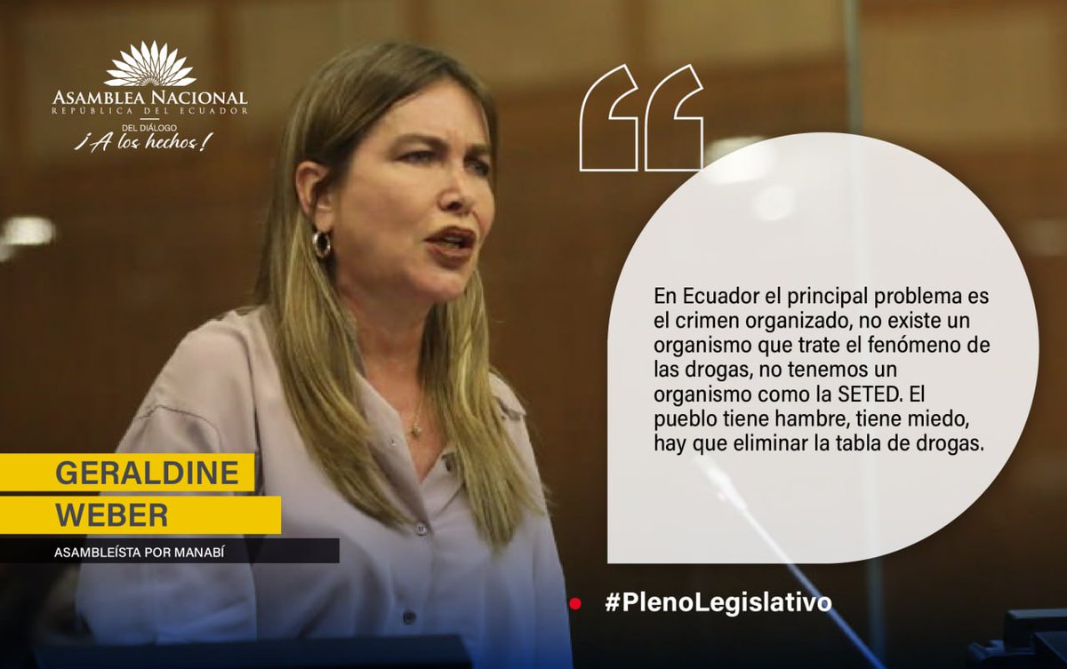 AsambleaEcuador's tweet photo. #PlenoLegislativo861 | @geraldineweberm en el debate del Proyecto de Resolución para exhortar al Presidente de la República, @LassoGuillermo, derogue el Decreto Ejecutivo N.º 376 y se afinen los recursos económicos para que la #SETED vuelva a funcionar en el país. https://t.co/u8AqFl23Jx