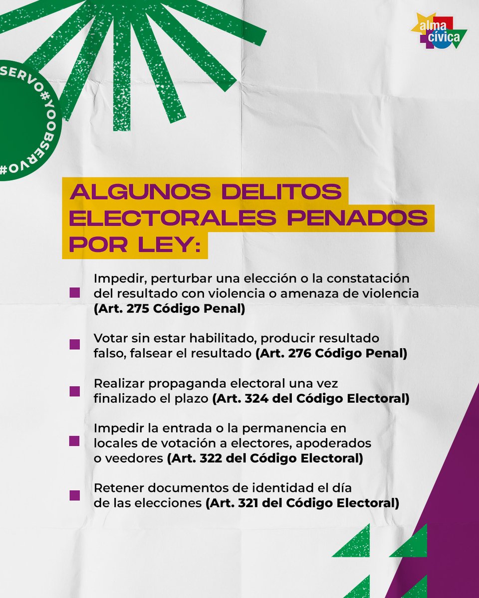 AlmaCivica's tweet photo. ➡️ Las consecuencias de cometer delito electoral ponen en riesgo la confianza en la democracia y el proceso electoral.
✅ Si querés asegurarte de que estos actos no se cometan, sé voluntario observador https://t.co/svCTnvZNOR
#AlmaCívica #YoObservo #EleccionesPy
#DelitoElectoral https://t.co/SaDe6vCjs1