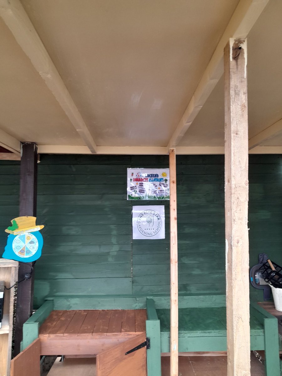 Suzieq1402's tweet photo. Thx E from @oakwoodG34 who painted the kitchen and C who painted  ceiling cream  and pallet with chalkboard paint. Mudkitchen , getting there . @FARE_Scotland Lochend Community Allotment @RHSSchools #CommunityGardenWeek @Jimmy_FARE @CultivationSt https://t.co/v19DlWFj9L