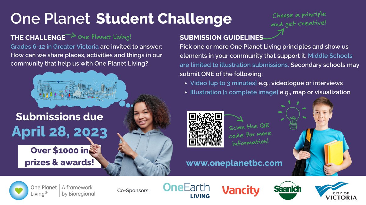 Hey Teachers! 📣
Are you looking for a great opportunity to engage and inspire your students? 

The One Planet Student Challenge is now open!🌍
<a href="/crd_bc/">CRD</a> <a href="/saanich/">District of Saanich</a> <a href="/CityOfVictoria/">City of Victoria</a>  
#OnePlanetLiving #Sustainability 
lnkd.in/g3dRaMcM