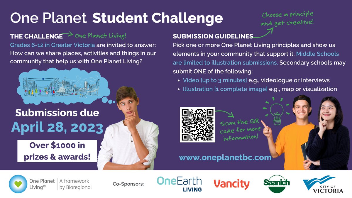 📢 Calling all Greater Victoria teachers and community members! 
The One Planet Student Challenge is here! 🌍 
Students are invited to answer:
"How can we share community resources that promote One Planet Living?"  
<a href="/crd_bc/">CRD</a> <a href="/saanich/">District of Saanich</a> <a href="/CityOfVictoria/">City of Victoria</a>
lnkd.in/g3dRaMcM