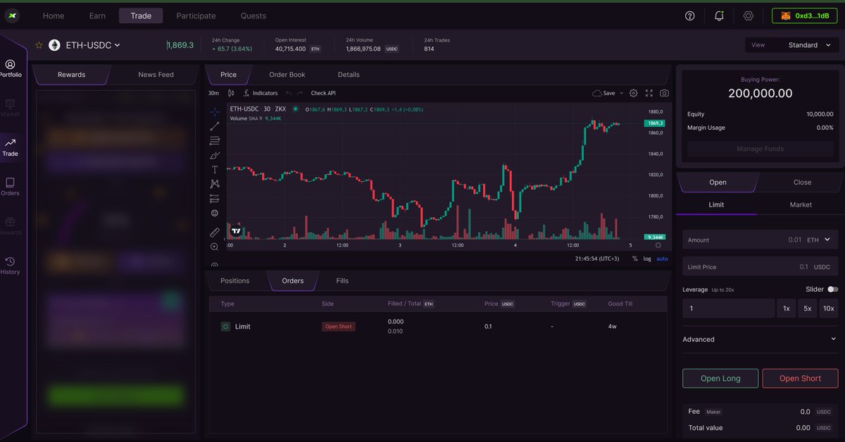 MssRebellde's tweet photo. 🚀📈 Just made a trade on #ZKXTestnet using @zkxprotocol! Love how fast and secure it is! 💪💰 #cryptotrading #privacy #blockchain https://t.co/uY2xfCrPfE