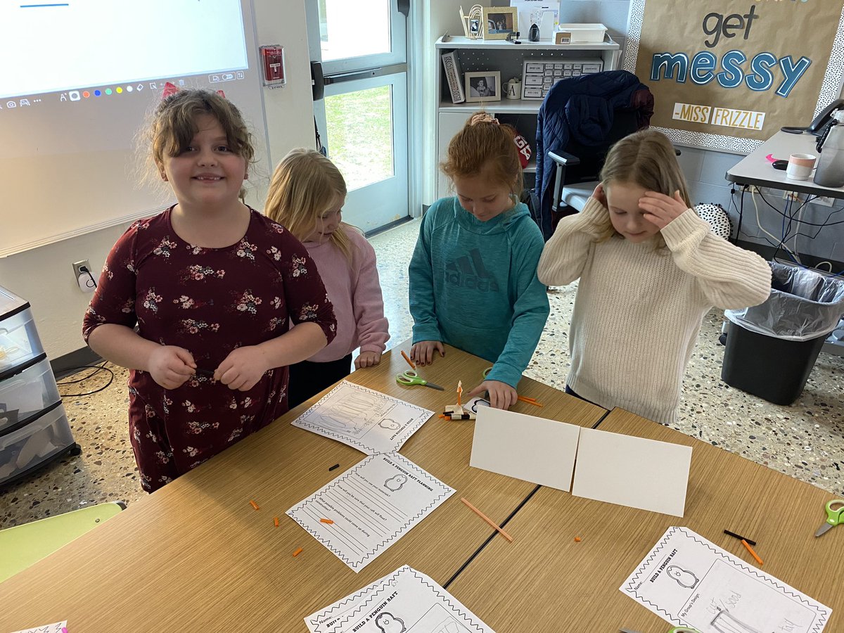 mrsbakkenSTEM's tweet photo. Teamwork makes STEAM dream work! First graders at #GLCSkellogg working in teams to make their penguin rafts for their first engineering design challenge! #GLCSstem #GoGullLake https://t.co/ScsAz1ELJf