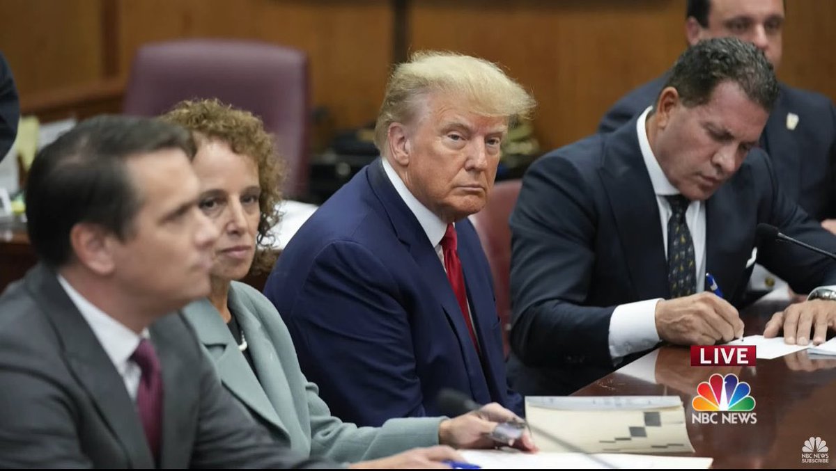 BREAKING: After a lifetime of breaking the law and slithering out of the consequences, Donald Trump is photographed in court during the arraignment that might ultimately lead to his imprisonment. RT IF YOU WOULD VOTE TO CONVICT HIM!