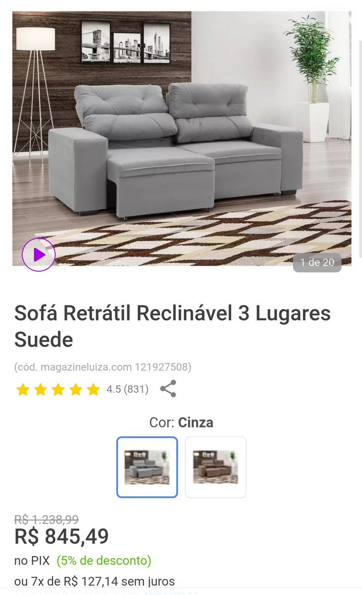 aspromosdaka's tweet image. *🛋 VOLTOUUUU mais Barato - Retrátil e Reclinável*

📍Sofá Retrátil Reclinável 3 Lugares Suede - Phormatta Evolution SMP

🔥 *R$ 845,49* À vista 

🛒 tiny.cc/sofasuede-maga…

#sofa #retratil #movel #oferta #desconto #promocao #amazon #magalu #seguidores #brasil