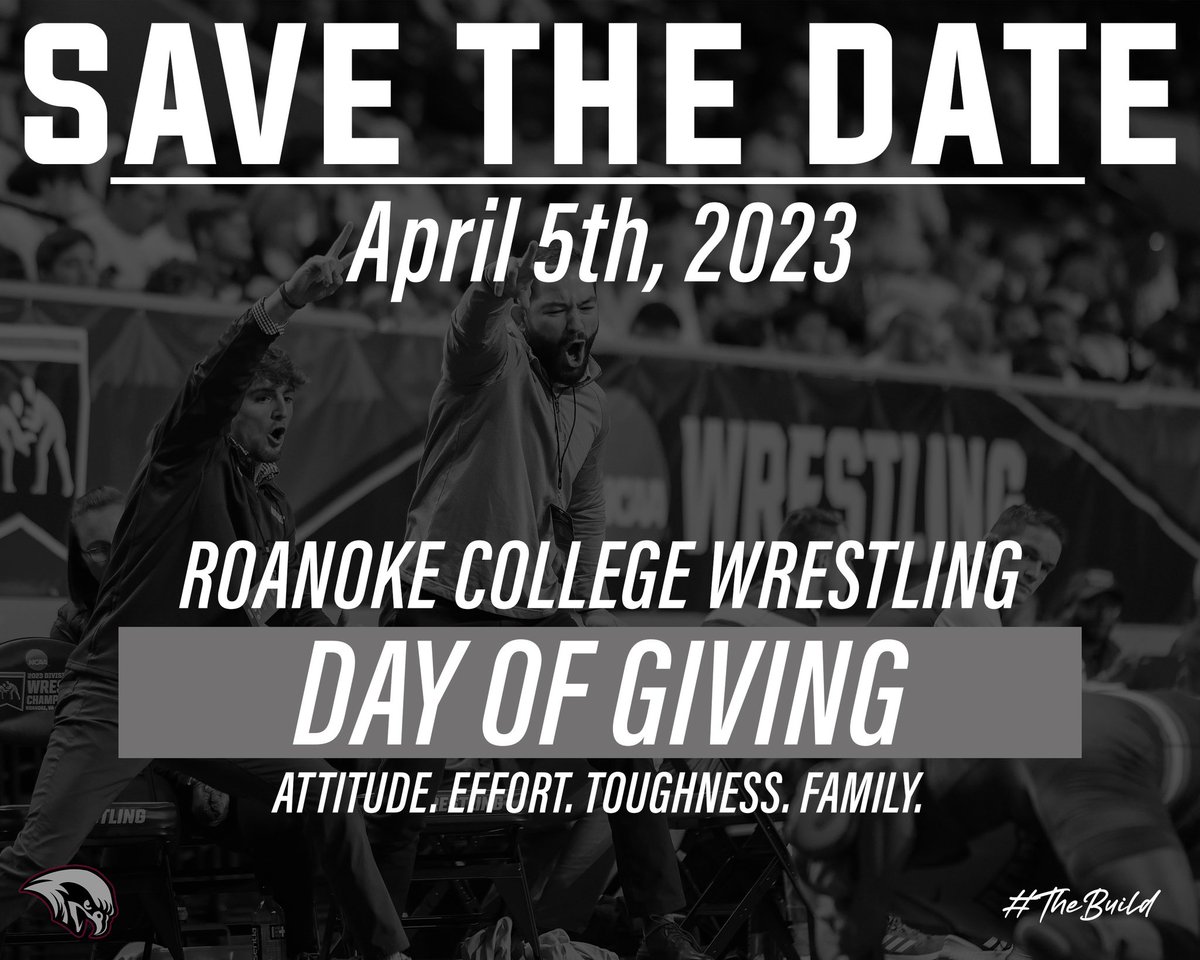 NokeWrestling's tweet photo. Tomorrow is our annual Day of Giving. Any money raised goes back into the program to continue to give our student athletes the best experience they can have in their time at Roanoke College. We thank you in advance. #TheBuild
Hit the link to give early! 
https://t.co/kBwiwuIhrx https://t.co/2kUe67qclo
