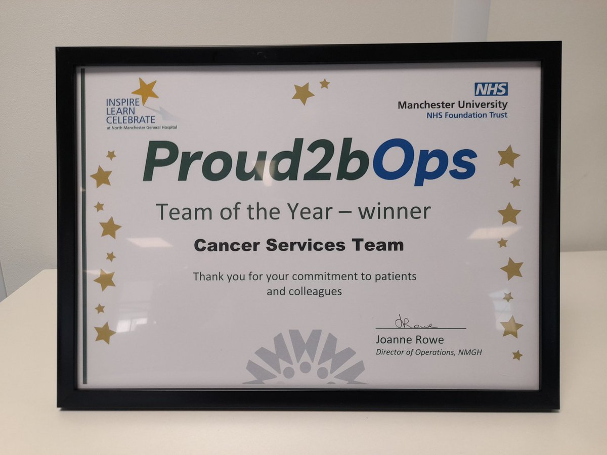 So proud of the team for their achievements and well deserved award today. @NorthMcrGH_NHS #nmgh #mft #cancerservices