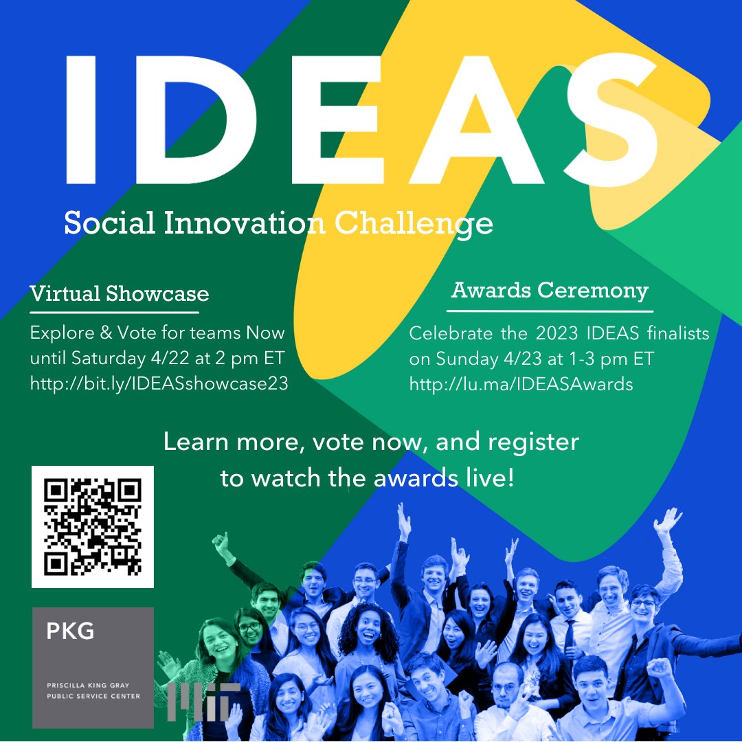 The MIT IDEAS Social Innovation Challenge Virtual Showcase is now 🔴LIVE🔴 (follow the link below)! Please vote and share your favorite teams during our virtual showcase through Saturday, April 22 at 2pm ET: solve.mit.edu/challenges/mit… <a href="/mitchallenge/">MIT IDEAS</a>
