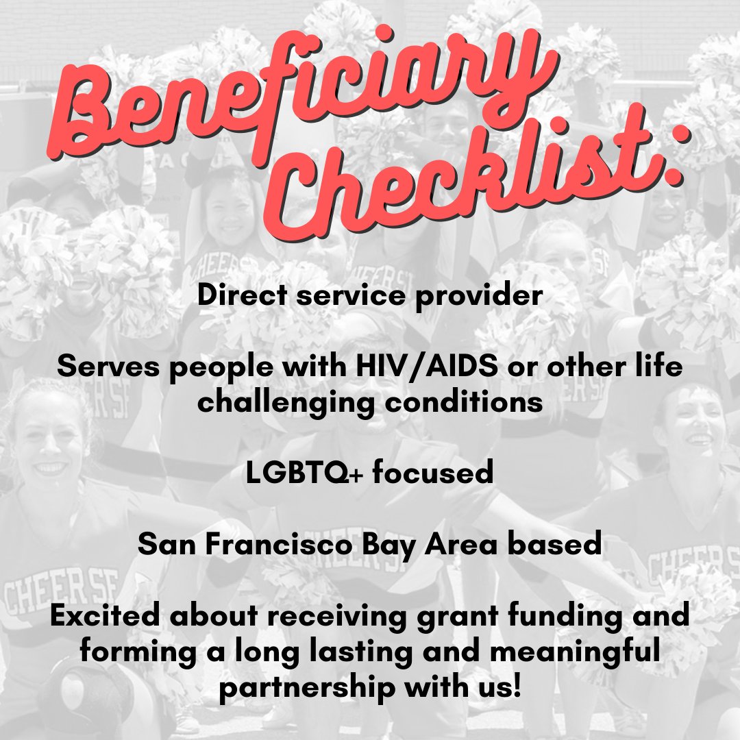 CHEERSF's tweet photo. BENEFICIARY APPLICATIONS - Deadline to apply is April 30th!

Visit https://t.co/yOwLfx6YIO for more info on how to become a beneficiary for our 2023-2024 season.

Apply today or share with an organization you care about!
.
#cheerforlifefoundation #CHEERSF https://t.co/Vr0cIhQ6Fq