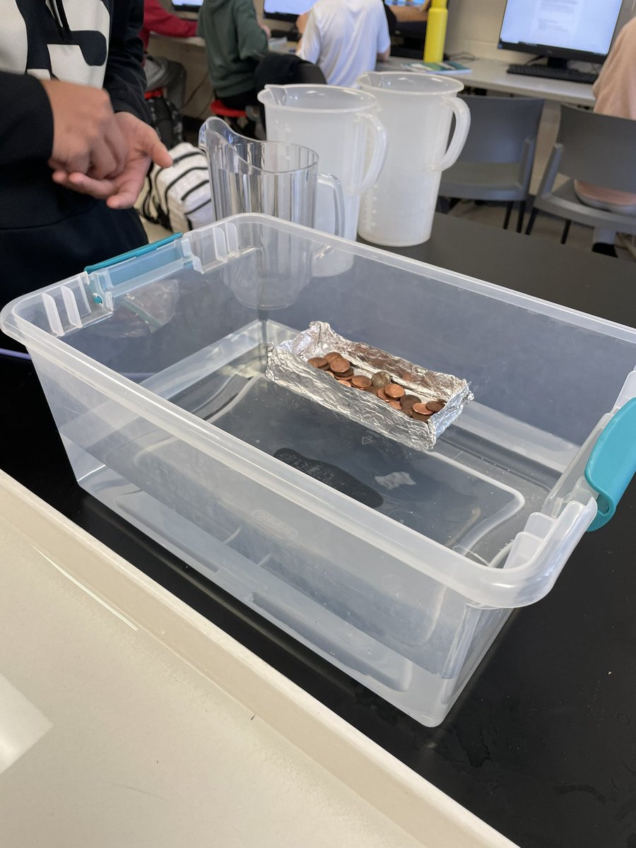 MsSchillingGC's tweet photo. Students in PLTW DDP designed and created boats out of tin foil, popsicle sticks and straws. The goal was for their boat to hold as many pennies as possible without sinking! 
Three groups created boats that were able to hold 81+ pennies! @Garden_City_HS @HagerScience https://t.co/k2YORXMIHL
