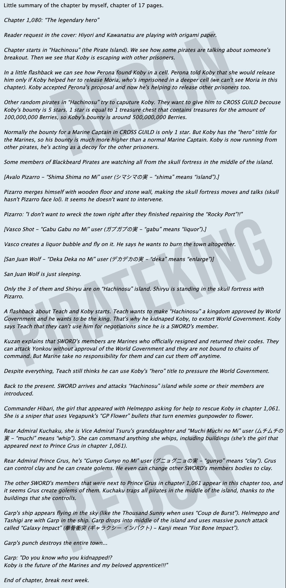 One Piece 1088 Spoilers Twitter WorstGenHQ on Twitter: "#ONEPIECE1080 Spoiler!! . . . . . New info by  Redon: "I forgot to add in the summary that Garp's punch creates "black  lightning", so probably he's using Color