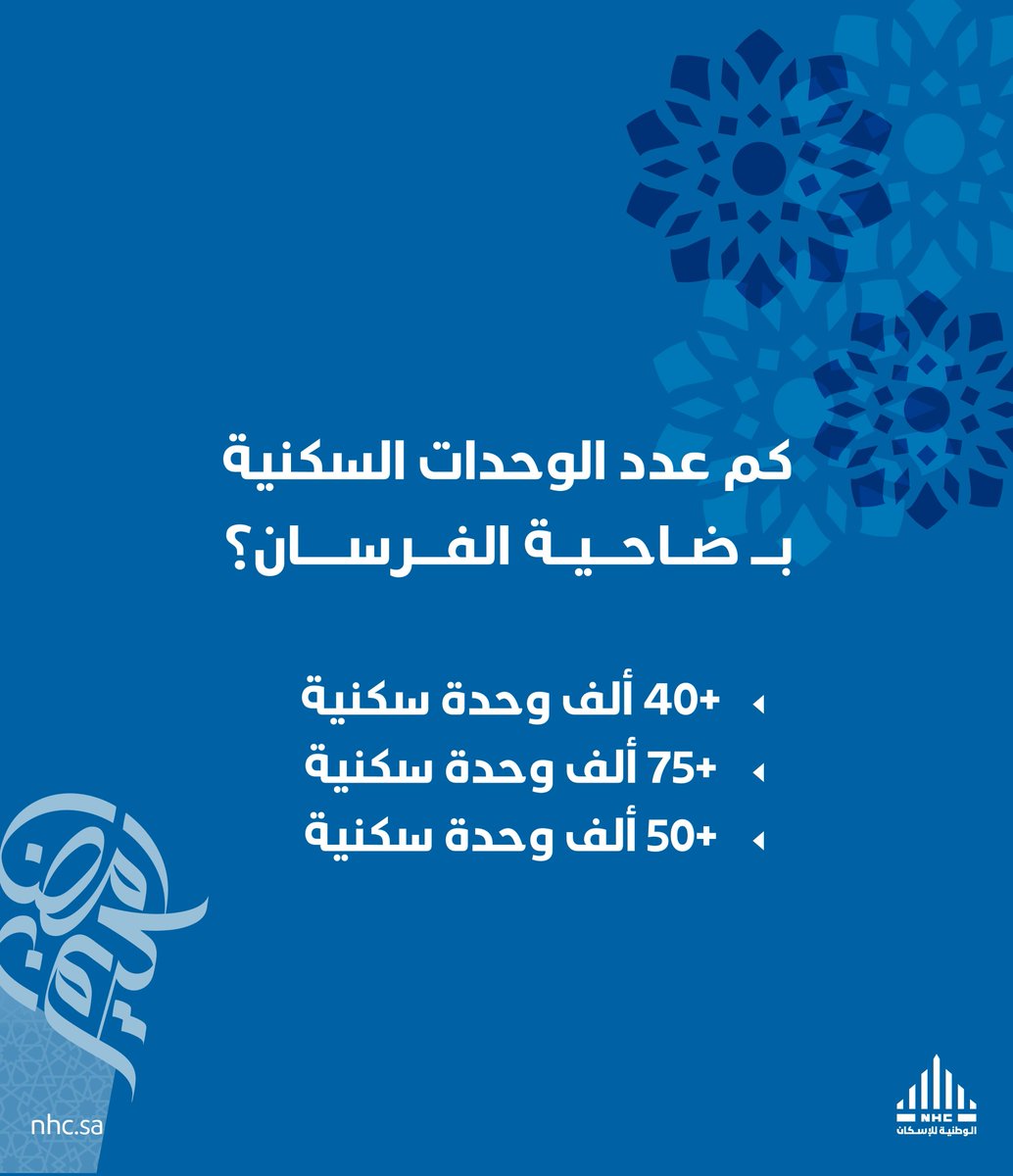 كم عدد الوحدات السكنية بـ ضاحية الفرسان؟

✅تابع الحساب
🔁ريتويت
🤳اكتب الإجابة بهاشتاق #مسابقة_NHC

وادخل السحب على آيفون 14 برو ماكس📱

سيتم الإعلان عن الفائز غداً الساعة 11م 📢