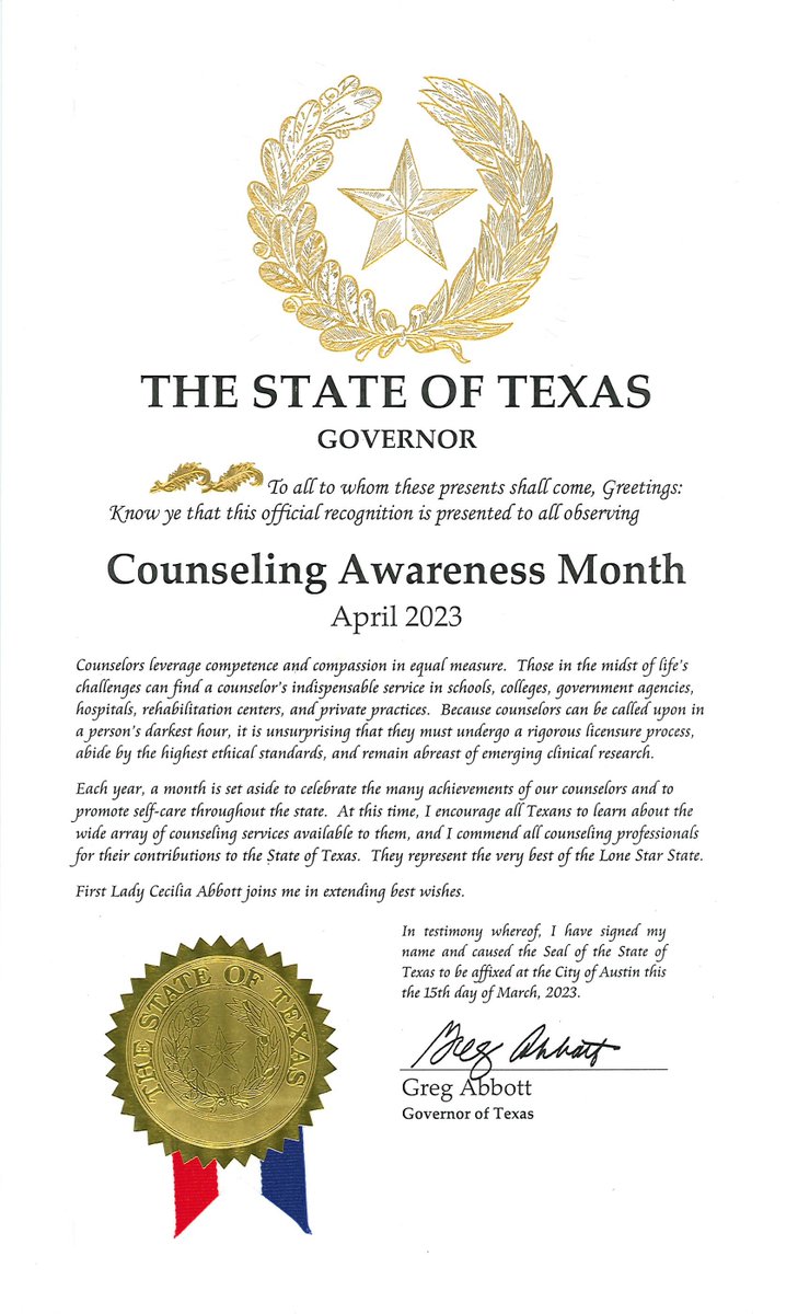 We’re so excited that Minnesota and Texas have recognized the importance of counselors in the mental health of the nation and proclaimed the month of April as Counseling Awareness Month! #CounselorsHelp