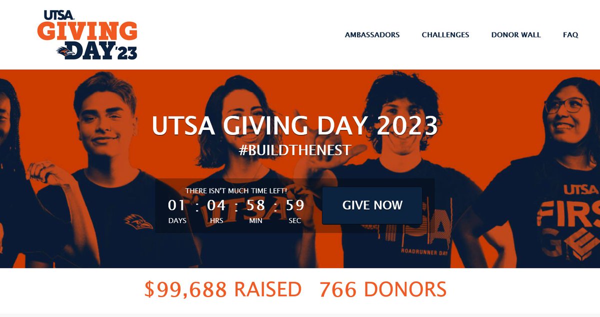 joyofheather's tweet image. Who will put it over $100k? #BuildTheNest #UTSA  

givingday.utsa.edu