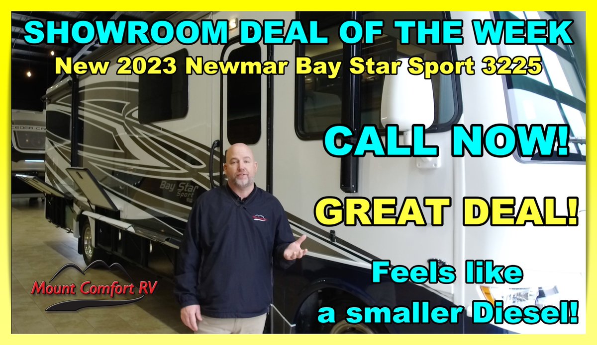 MountComfortRV's tweet image. Chris, from Mount Comfort RV, reviews the 2023 Newmar Bay Star Sport 3225 for the showroom deal of the week!  Give Chris a call at (800) 899-6676 or email him at canderson@mountcomfortrv.com! #mountcomfortrv #newmar #rv #rvlife
Watch Here: 
 youtu.be/qHUHTqtMtf0 via @YouTube