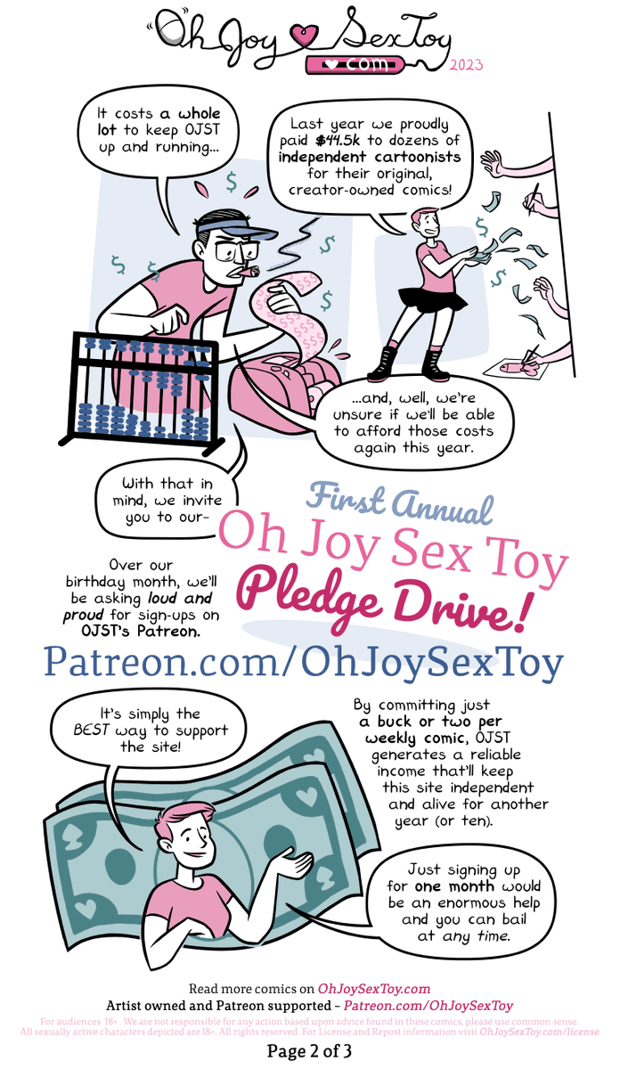 OhJoySexToy's tweet image. 🎂Celebrating 10 Fucking Years! 🎂
OJST has brought you a decade of sex-positive comics from scores of diverse creators and now, to honor this milestone birthday, we're sharing exclusive BONUS comics &amp;amp; cartoonist interviews just for our supporters!
patreon.com/posts/pledge-d…