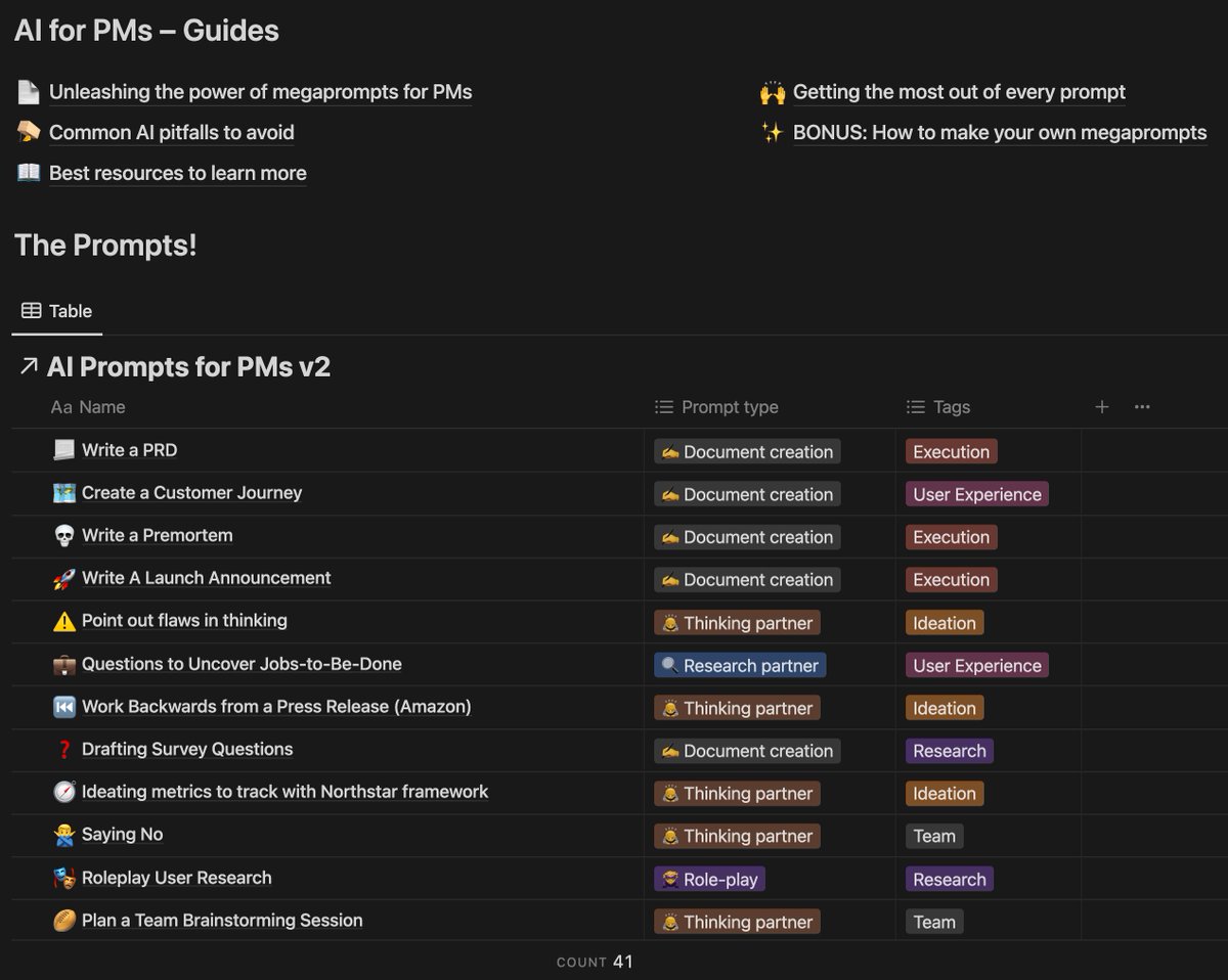 PMs: We need to master AI before AI masters us! I've spent >100 hours making: 🔹 40+ powerful PM MEGAprompts 🔹 A list of top-tier learning resources 🔹 Guides for HOW to use AI Soon, I'll sell it for $79. For the next 24h: FREE! Follow + RT + comment '🤖' and I'll DM it.