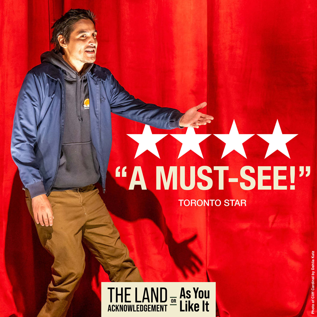 Mirvish's tweet photo. Due to popular demand, @CliffCardinal's THE LAND ACKNOWLEDGEMENT, OR AS YOU LIKE IT returns May 4 - 7 at the CAA Theatre! Tickets go on sale tomorrow, April 5, at 12pm.
https://t.co/e7t5c8Ogn8 https://t.co/mHE35KhVFT