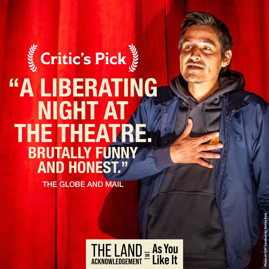 Mirvish's tweet photo. Due to popular demand, @CliffCardinal's THE LAND ACKNOWLEDGEMENT, OR AS YOU LIKE IT returns May 4 - 7 at the CAA Theatre! Tickets go on sale tomorrow, April 5, at 12pm.
https://t.co/e7t5c8Ogn8 https://t.co/mHE35KhVFT