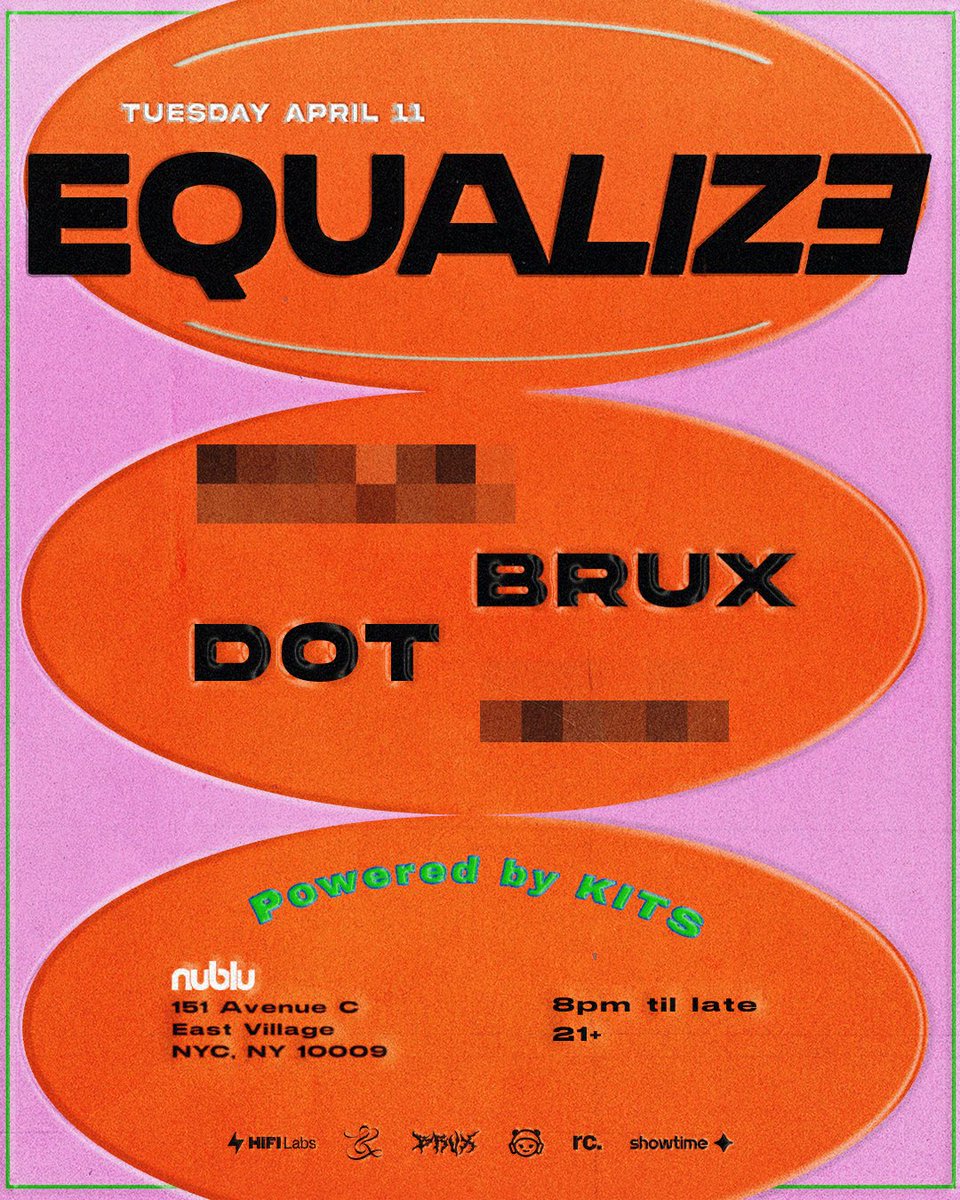 hifilabs's tweet photo. We are one week out from EQUALIZE at @nublu! 
Join us today at 2pm pst for a very special space with 
@dotmvsic @whoisbrux @chl0ejay @kitsio_ @Showtime_xyz @rhythm__co ⚡️

There will be some very big announcements, chats about the event, inspirations, the lineup... & more 👀

RSVP →https://t.co/yud155wHrG

tickets →https://t.co/O0aRvfwTQy