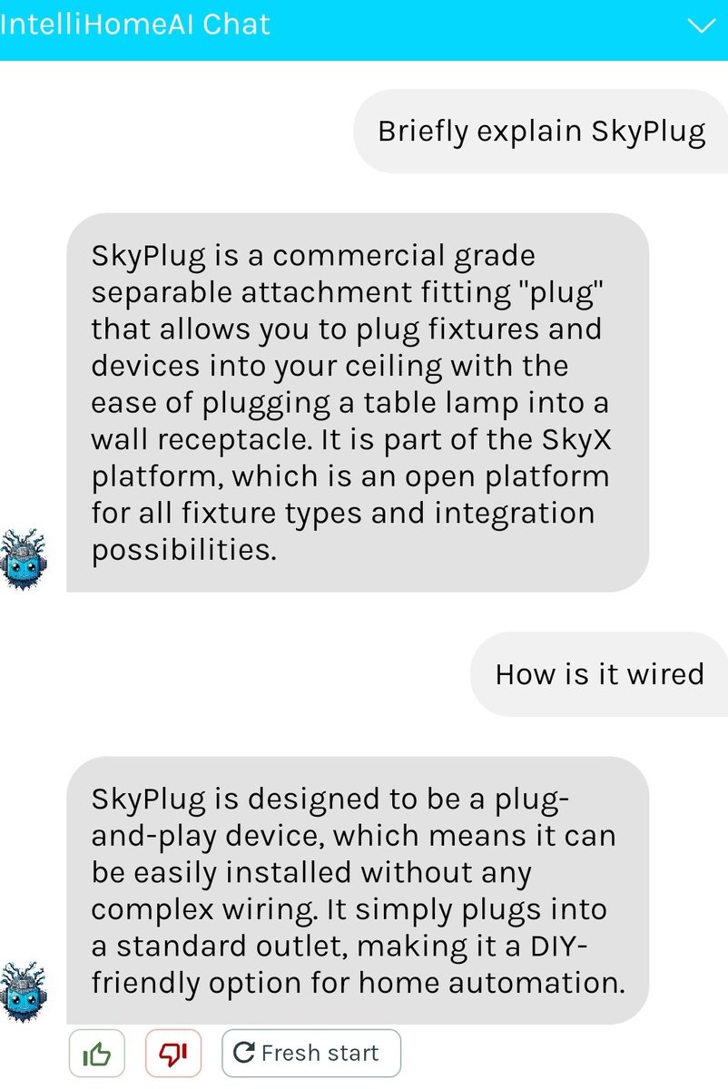 IntelliHomeAI's tweet photo. @skyxplatforms @SkyPlugSmart Well trained or no? I won't post the part where he begs you to let him sell your products on https://t.co/fUsKpnnEre. That just wouldn't be fair. https://t.co/AL2bWTq8a8