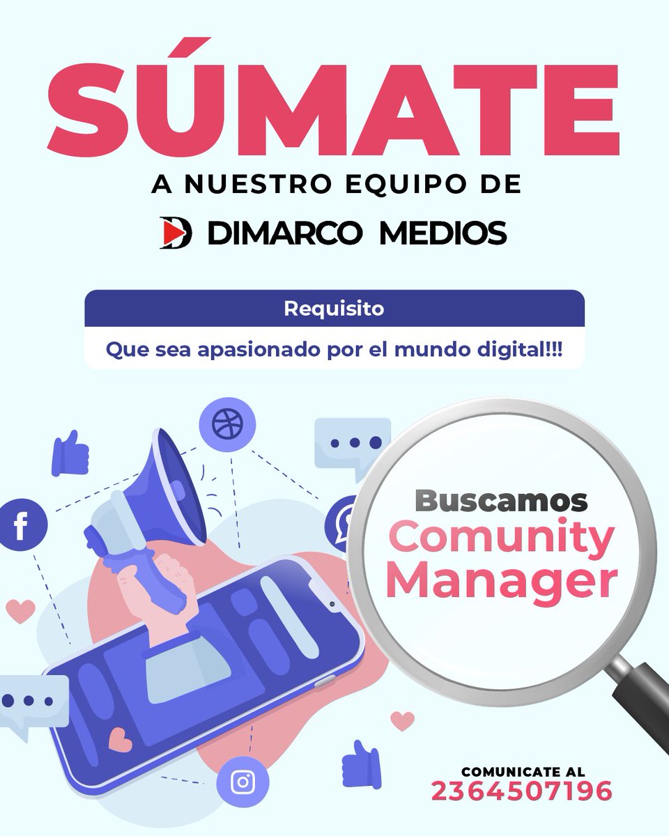 diariojunin's tweet photo. ¡ATENCIÓN!
Buscamos Community Manager
Escribinos al 2364507196 https://t.co/bsW2CVXlPZ
