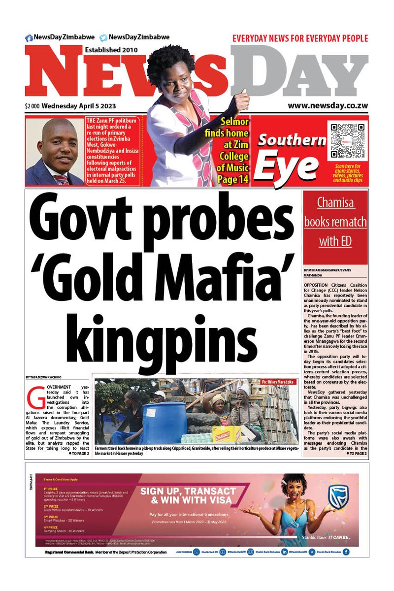 NewsDay Zimbabwe on Twitter: 🔴Just published: front page of the #