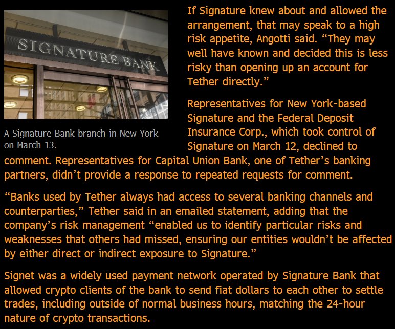 Signature wouldn’t open an account for  Bitfinex or Tether, so they instead used a third party which they owned to open an account at Signature.

Looks like more bank fraud and money laundering from Tether. Who knew?