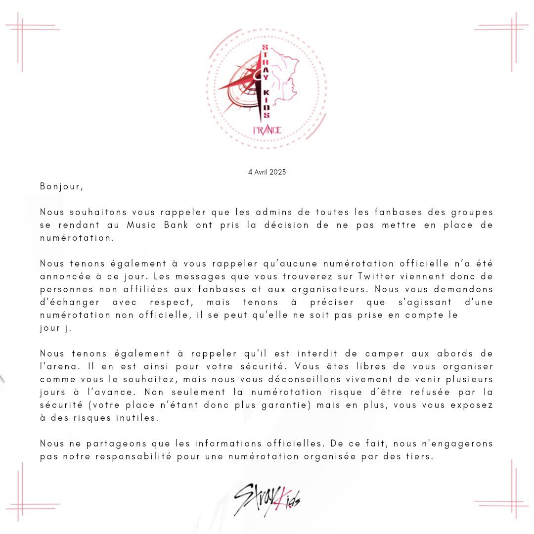 StrayKidsFrance's tweet photo. 📌 MUSIC BANK

🇫🇷 Informations concernant la numérotation
🇬🇧 Informations regarding numbering https://t.co/PwRjtrg1EW