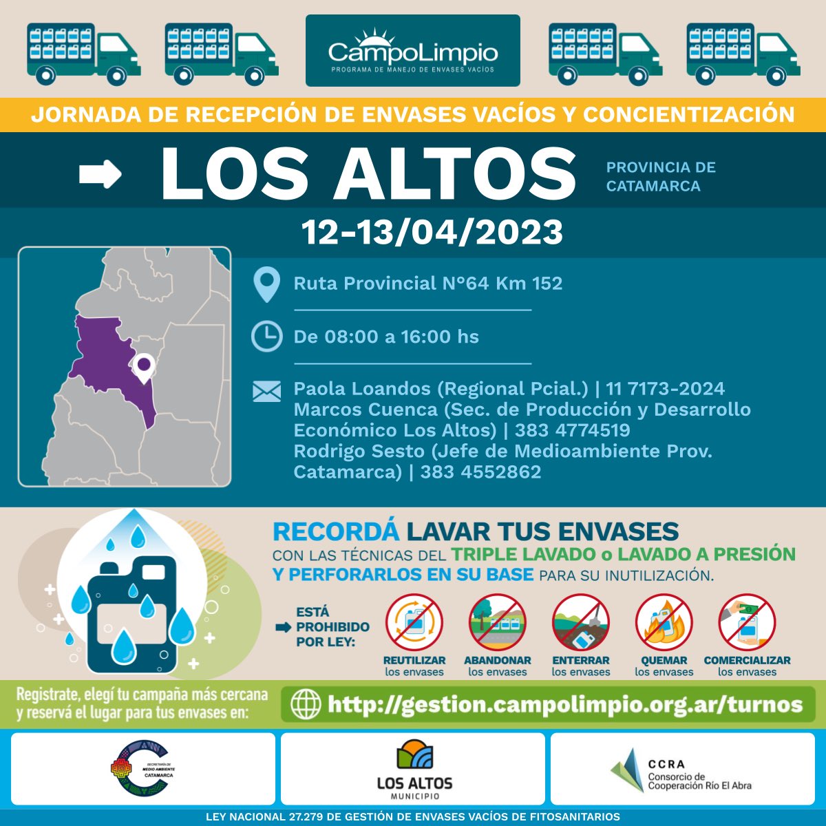 Quimeco's tweet photo. • ABRIL •

♻️ Trabajamos junto a Campo Limpio en el reciclado, reutilización y revalorización de los envases vacíos. 

📆  Compartimos fechas y lugares de este mes! Más info en historias.

La concientización y el cuidado del planeta que habitamos es muy importante 🌎 

¡SÚMATE! https://t.co/YRvBVB2uYK