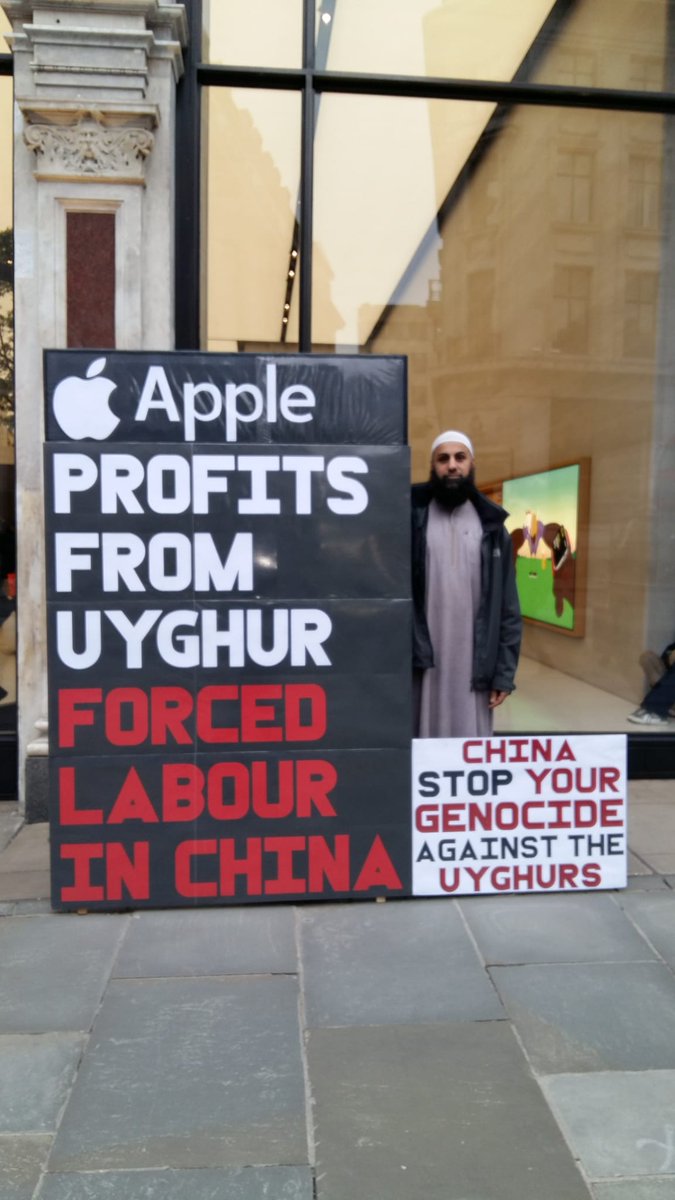 Last weekend we protested the continued profiting from #ForcedLabour which #Apple benefits from shamelessly. Stand with the #Uyghur people and protest against any company complicit in the #UyghurGenocide!