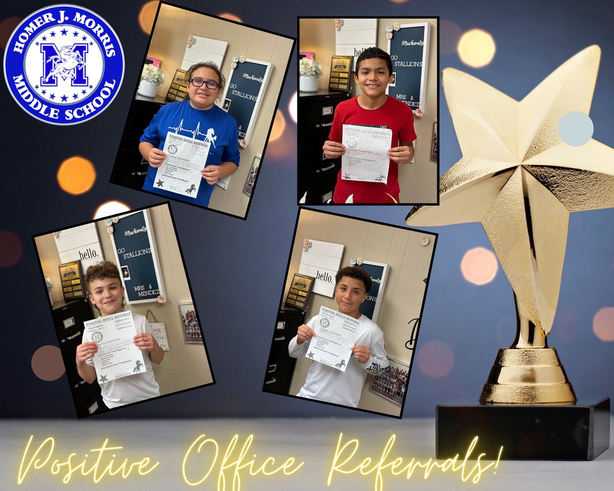 stallions045's tweet photo. Congratulations to Stallions, Christian Morales, David Guerra, Trystan Aleman, and Derick Ortiz for earning a Positive Office Referrals and displaying Emotional Intelligence!! Keep up the GREAT work!!🎉🎉🎉🎉
#MorrisPride
#DistrictOfChampions
@Mcallenisd https://t.co/3g2uo4NBJS