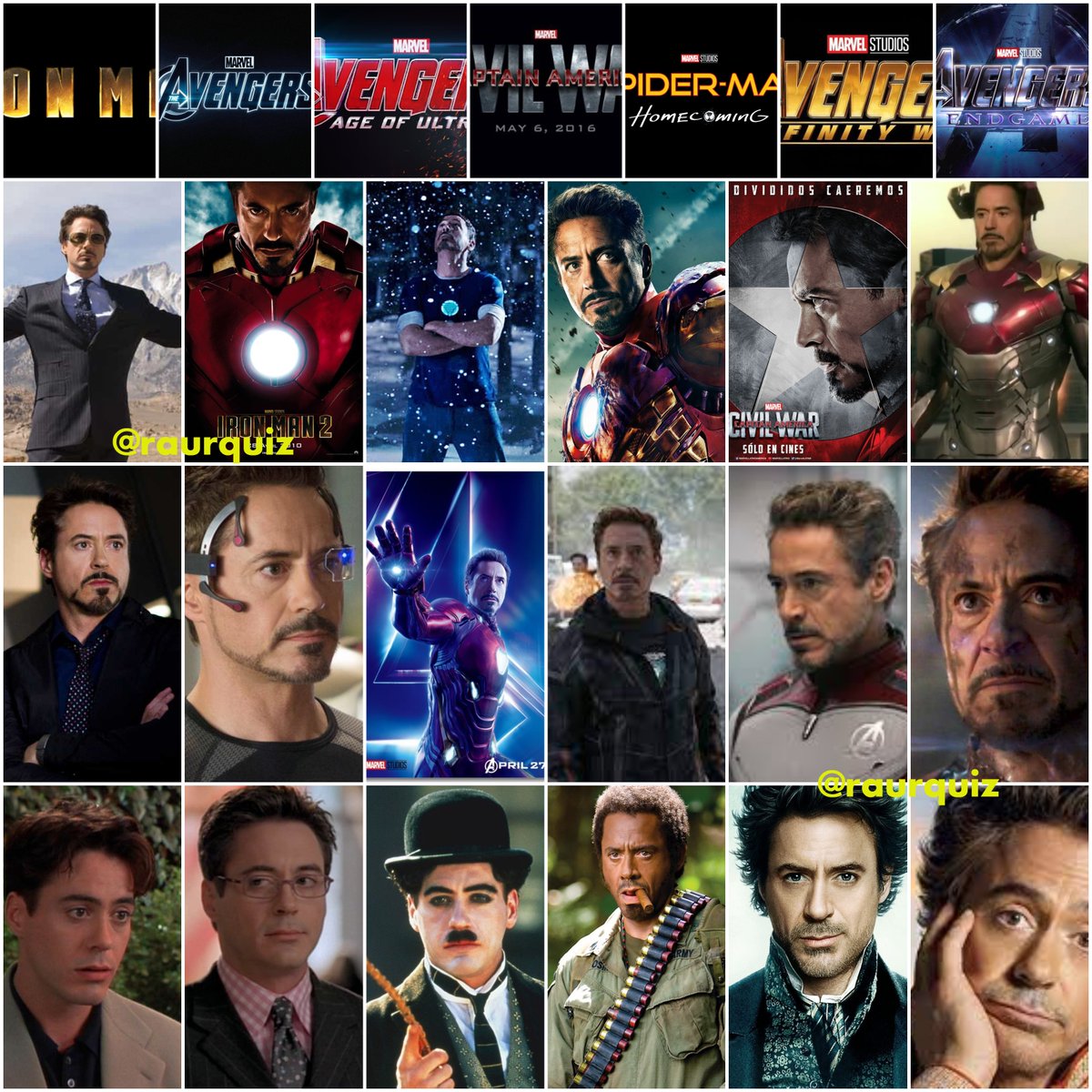 raurquiz's tweet photo. #HappyBirthday @RobertDowneyJr #RobertDowneyJr #actor #TonyStark #Ironman #avengers #ageofultron #CaptainAmerica #CivilWar #infinitywar #spiderman #homecoming #avengersendgame #sherlockholmes #AGameofShadows #chaplin #allymcbeal #tropicthunder #dolittle #Gothika #Bowfinger https://t.co/v5iGaSWhYJ