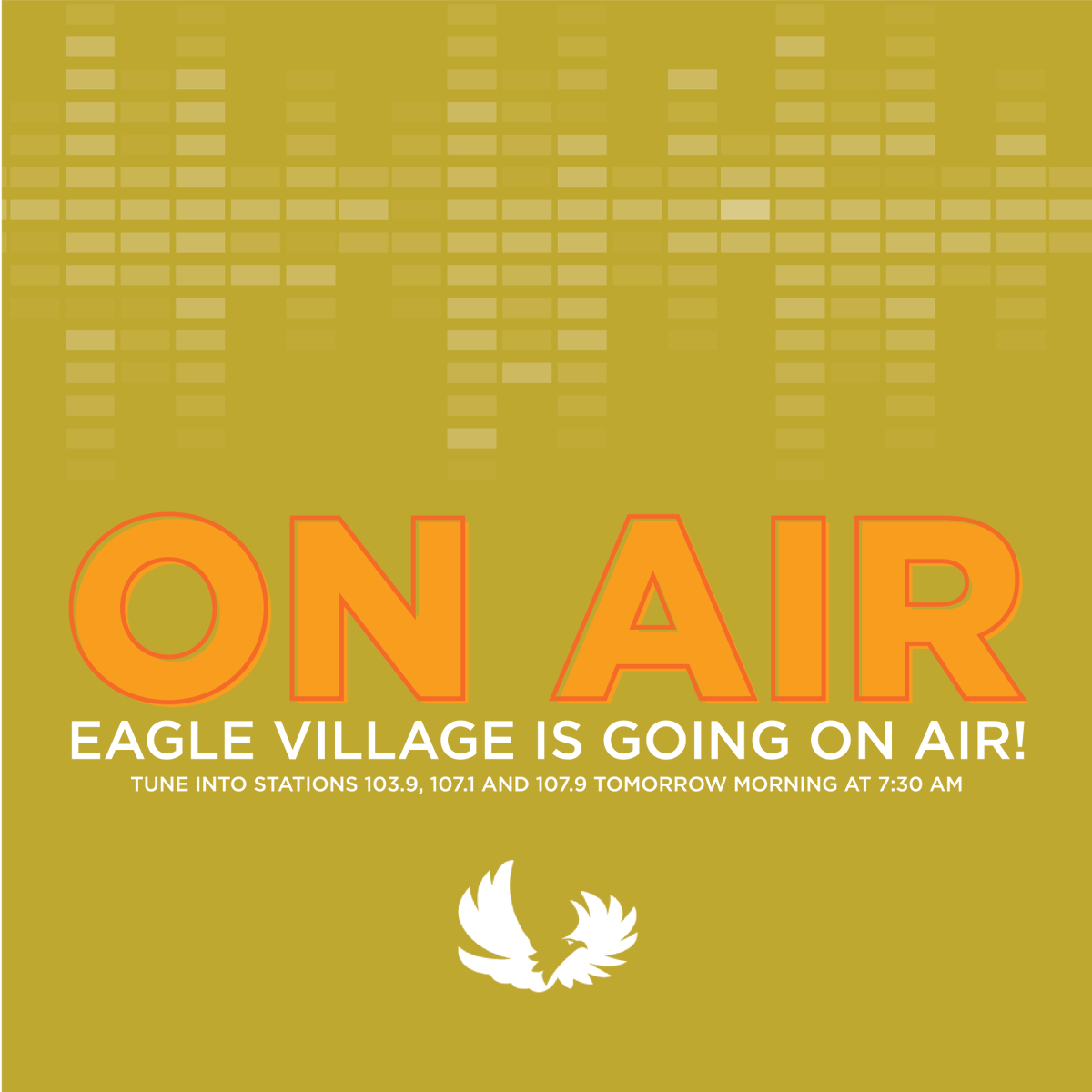 EagleVillageMI's tweet photo. Eagle Village is going on air!

Catch us on radio stations 103.9, 107.1 and 107.9 tomorrow morning at 7:30 am! Learn about who we are, what we do and the history that started it all!

If you can’t catch us tomorrow, be sure to tune in again Easter morning at 11:30 on 103.9! https://t.co/qogqFPp61U