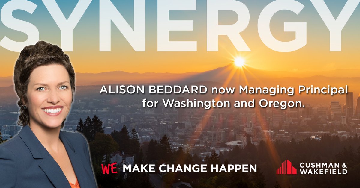 Please join us in congratulating Alison Beddard on being named Cushman &amp; Wakefield’s Managing Principal for Oregon! This promotion expands on Alison’s current role as Managing Principal for the state of Washington. #CRE #Leadership #Oregon #Portland